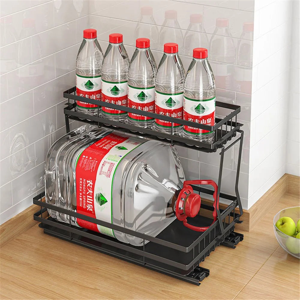 006-ZWJ-6978-WH Pull Out Spice Rack Organizer 2 Tier Slide Out Rack for Cabinet Inside Pantry Closet, 37x22x33cm - Black - 5