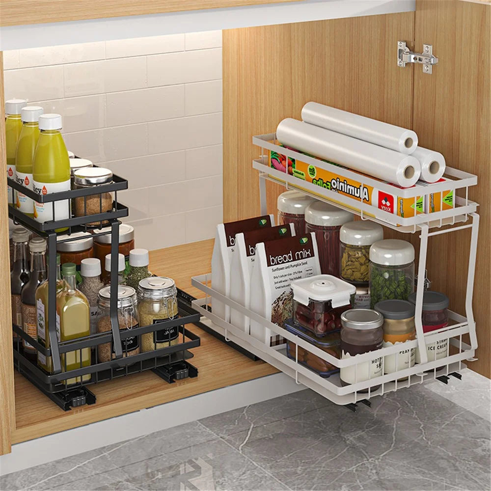 006-ZWJ-6978-WH Pull Out Spice Rack Organizer 2 Tier Slide Out Rack for Cabinet Inside Pantry Closet, 37x22x33cm - Black - 6