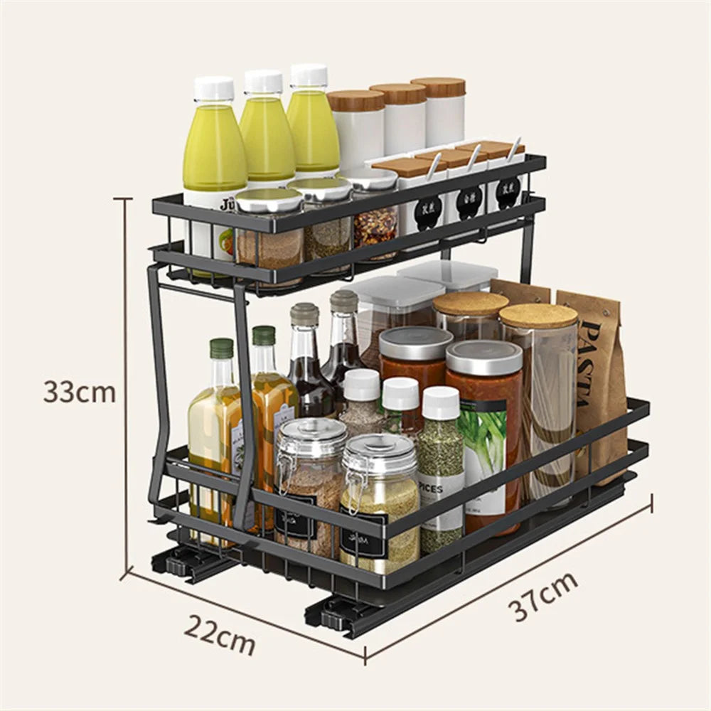 006-ZWJ-6978-WH Pull Out Spice Rack Organizer 2 Tier Slide Out Rack for Cabinet Inside Pantry Closet, 37x22x33cm - Black - 7