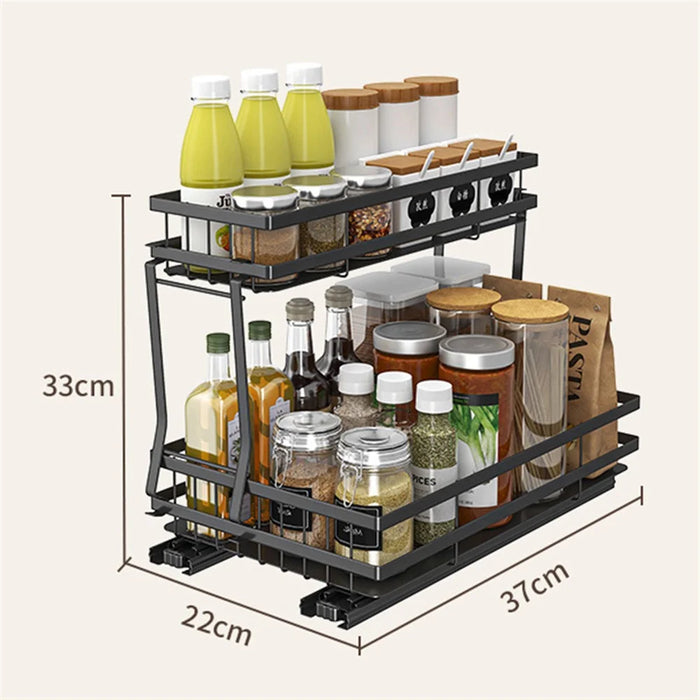 006-ZWJ-6978-WH Pull Out Spice Rack Organizer 2 Tier Slide Out Rack for Cabinet Inside Pantry Closet, 37x22x33cm - Black - 7