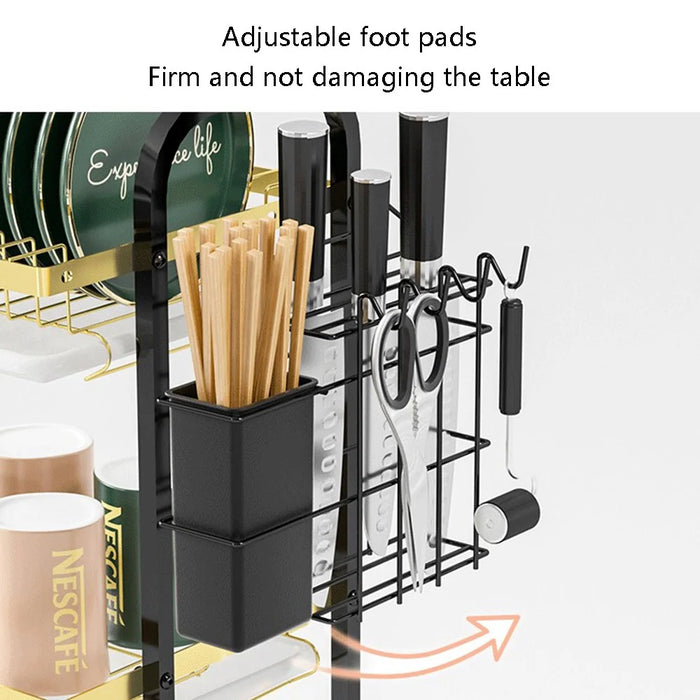 006-6426 2 Layers Dish Drying Rack with Drainboard Adjustable Kitchen Counter Dish Drainer for Knives, Spoons, Forks - 4