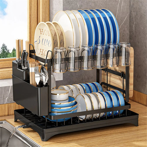 006-WDJ-8018A Kitchen Counter Dish Holder Stand Drying Rack for Knives, Spoons, Forks - Black - 1