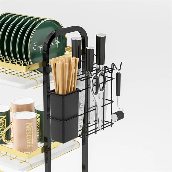 006-6427 3-Layer Iron Wire Kitchen Dish Bowl Storage Shelf Draining Rack with Chopstick Holder - 3