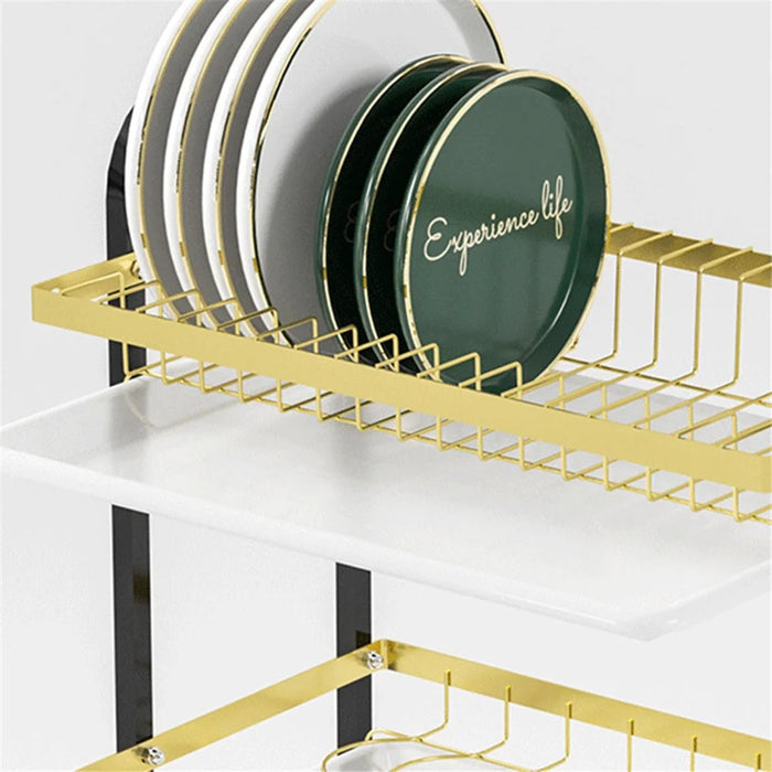 006-6427 3-Layer Iron Wire Kitchen Dish Bowl Storage Shelf Draining Rack with Chopstick Holder - 4