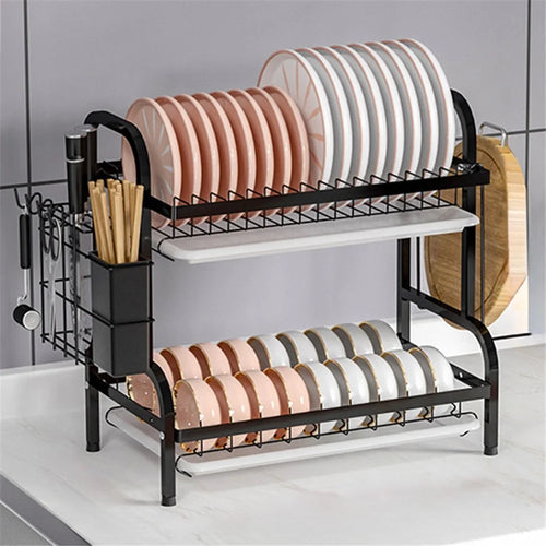 006-6358 Dual-Layer Iron Wire Kitchen Dish Drying Rack Holder Stand for Knives, Bowls - 1