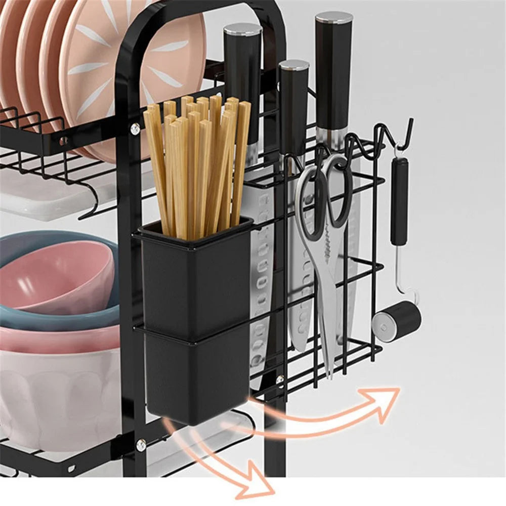 006-6358 Dual-Layer Iron Wire Kitchen Dish Drying Rack Holder Stand for Knives, Bowls - 2