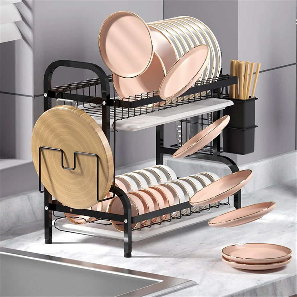 006-6358 Dual-Layer Iron Wire Kitchen Dish Drying Rack Holder Stand for Knives, Bowls - 5