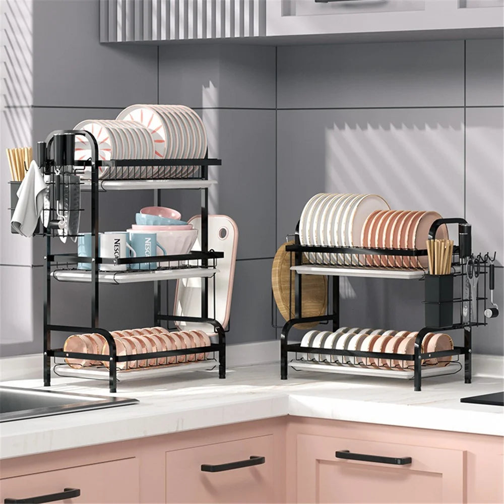 006-6358 Dual-Layer Iron Wire Kitchen Dish Drying Rack Holder Stand for Knives, Bowls - 6
