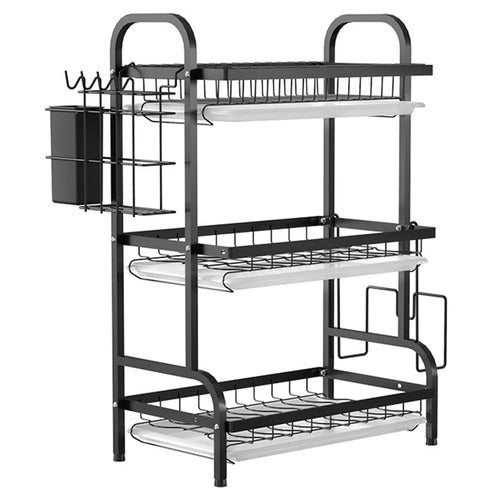 006-6364 3-Layer Iron Art Kitchen Storage Shelf Dish Bowl Draining Rack with Chopstick Holder - 1