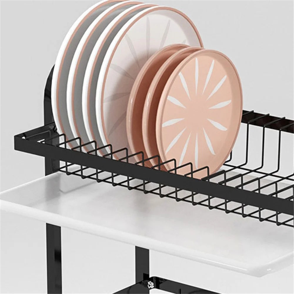 006-6364 3-Layer Iron Art Kitchen Storage Shelf Dish Bowl Draining Rack with Chopstick Holder - 5