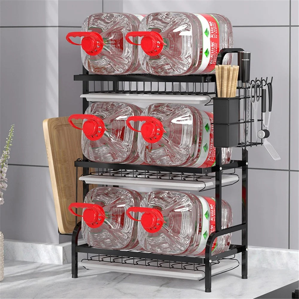 006-6364 3-Layer Iron Art Kitchen Storage Shelf Dish Bowl Draining Rack with Chopstick Holder - 7