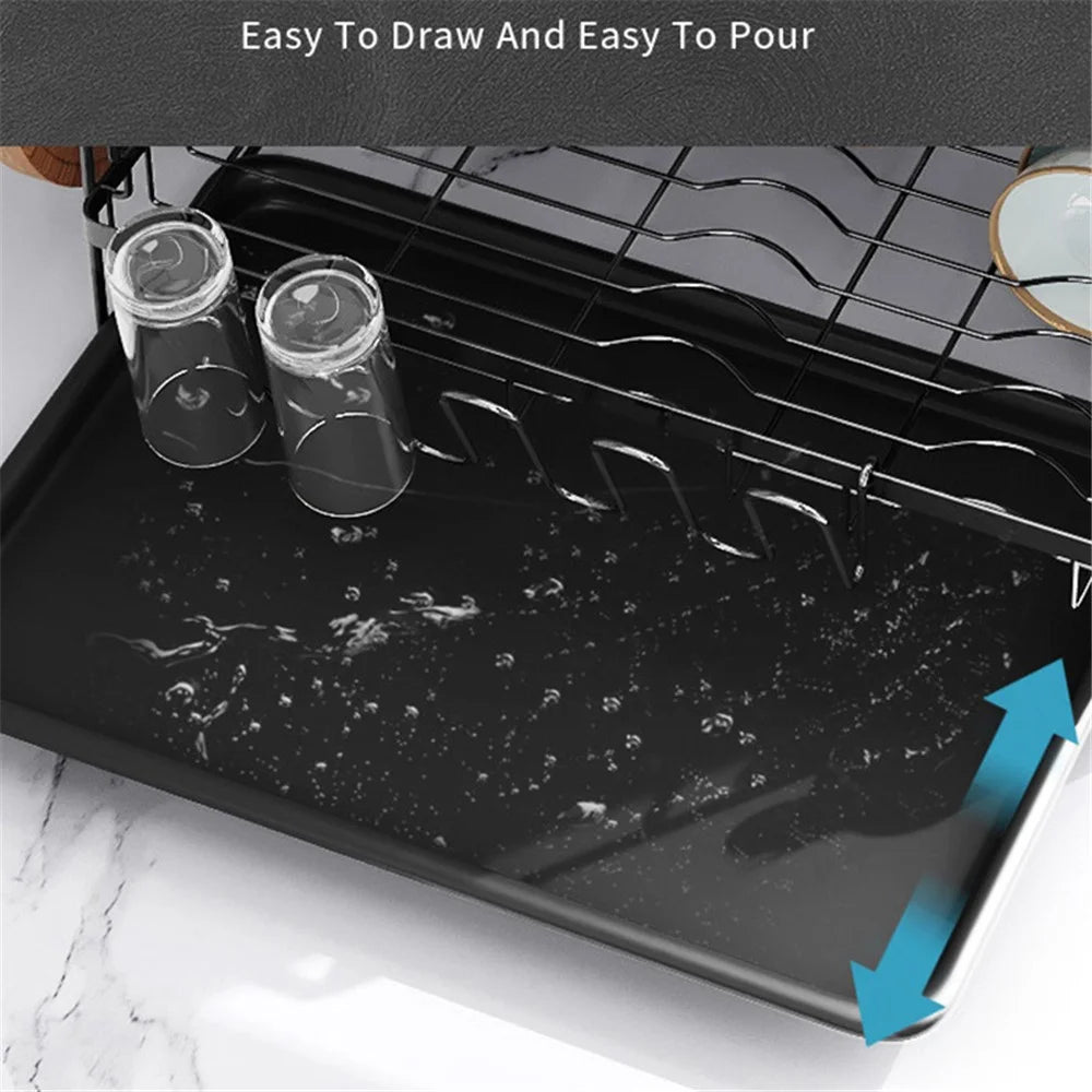 006-20C802HQTZ 2-Tier Dish Drainer Rack Metal Cutlery Utensil Drainer with Drip Tray / Chopstick Holder - 4