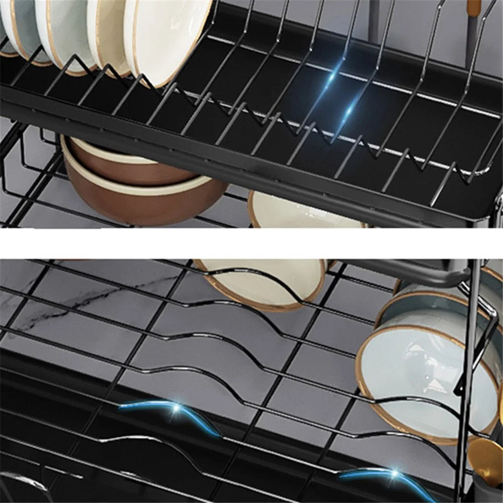 006-20C802HQTZ 2-Tier Dish Drainer Rack Metal Cutlery Utensil Drainer with Drip Tray / Chopstick Holder - 5