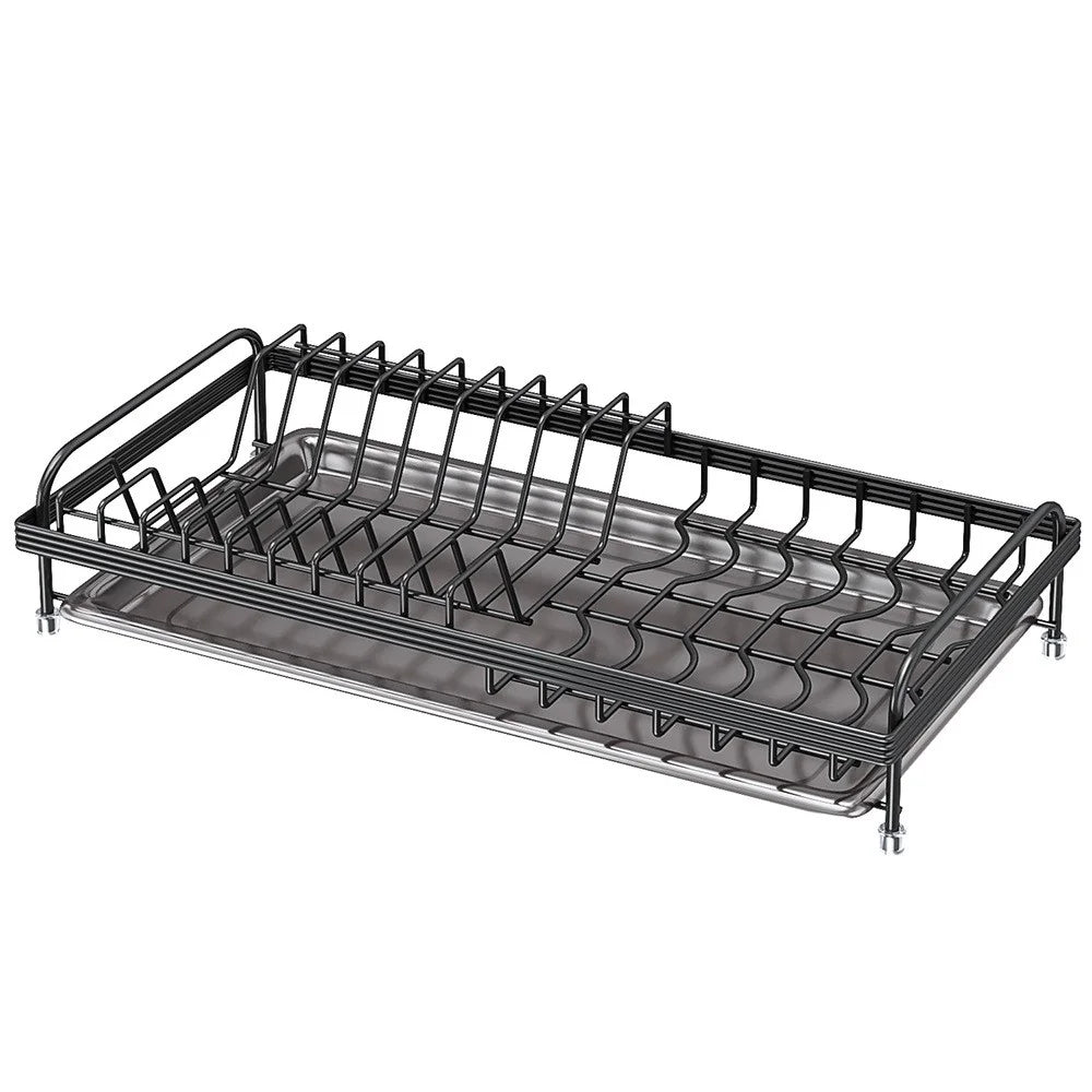 006-WDJ-6890-BK Dish Drying Rack with Drip Tray Kitchen Counter Plate Shelf Holder - 1