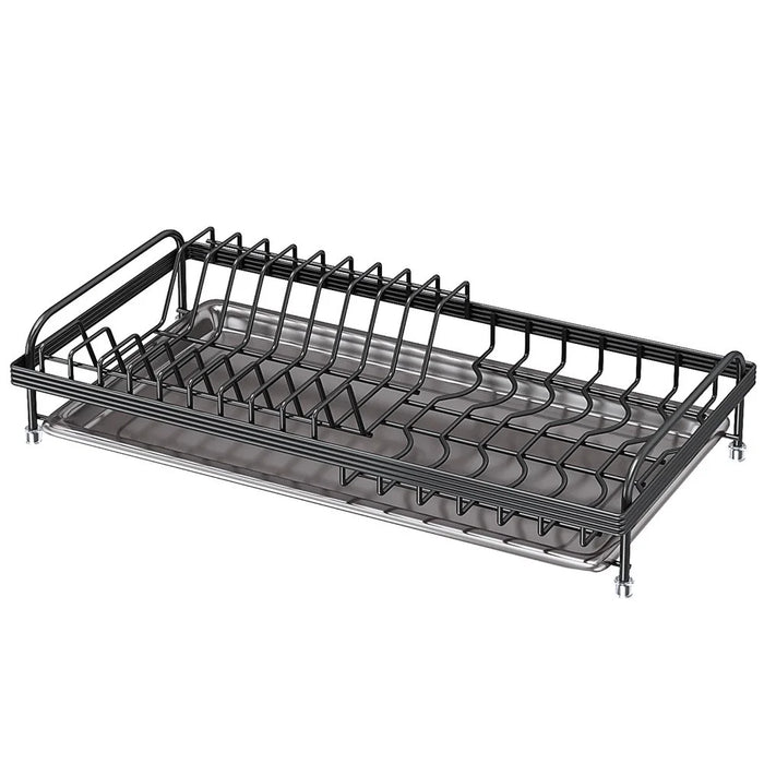 006-WDJ-6890-BK Dish Drying Rack with Drip Tray Kitchen Counter Plate Shelf Holder - 1