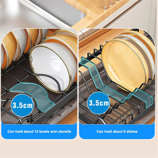006-WDJ-6890-BK Dish Drying Rack with Drip Tray Kitchen Counter Plate Shelf Holder - 2