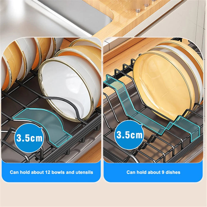 006-WDJ-6890-BK Dish Drying Rack with Drip Tray Kitchen Counter Plate Shelf Holder - 2