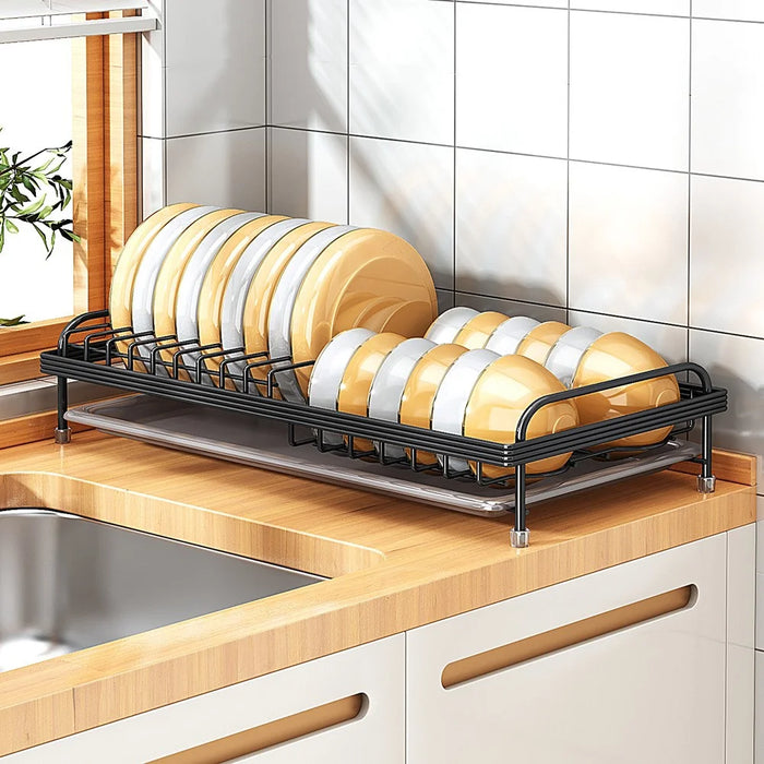 006-WDJ-6890-BK Dish Drying Rack with Drip Tray Kitchen Counter Plate Shelf Holder - 3