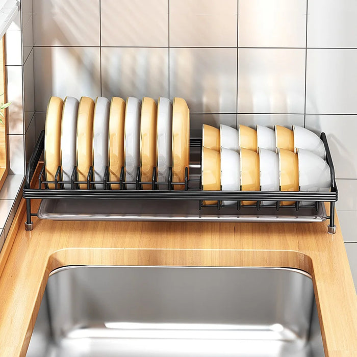 006-WDJ-6890-BK Dish Drying Rack with Drip Tray Kitchen Counter Plate Shelf Holder - 4
