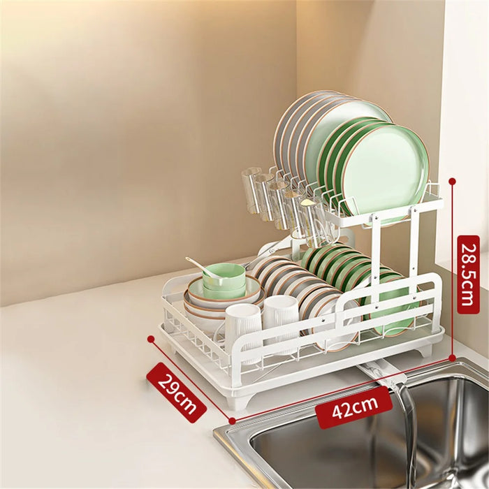 006-WDJ-8023 Dish Drying Rack 2 Tier Kitchen Organizers with Cup / Cutting Board Holders - White - 3