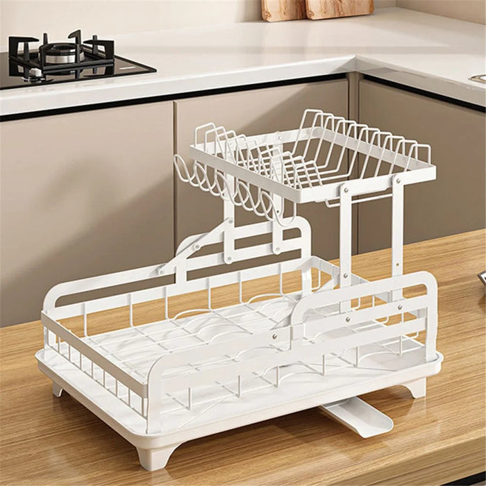 006-WDJ-8023 Dish Drying Rack 2 Tier Kitchen Organizers with Cup / Cutting Board Holders - White - 6