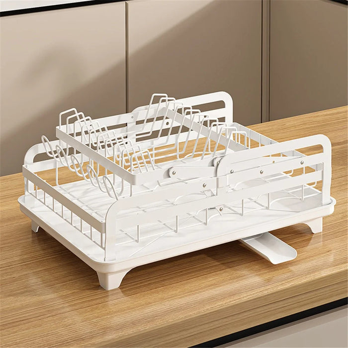 006-WDJ-8023 Dish Drying Rack 2 Tier Kitchen Organizers with Cup / Cutting Board Holders - White - 7