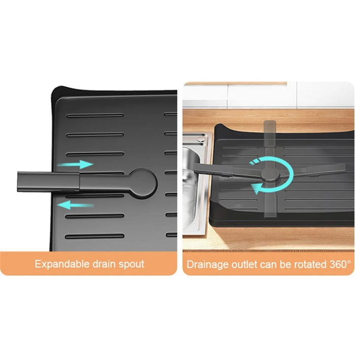 006-WDJ-6937B-WH Dish Drying Rack with Expandable Drain Spout Kitchen Countertop Rack Holder for Bowls Cutlery Forks - Black - 2