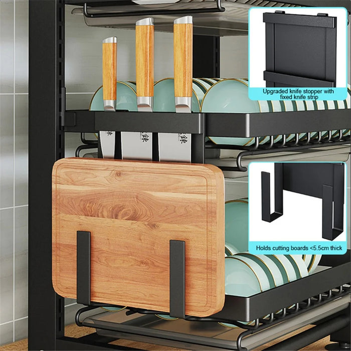 006-WDJ-6790-3BK 3-Tier Dish Drainer Rack with Drip Tray / Utensils Holder Dish Rack for Kitchen Counter - 2