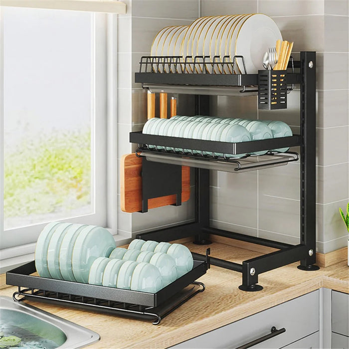 006-WDJ-6790-3BK 3-Tier Dish Drainer Rack with Drip Tray / Utensils Holder Dish Rack for Kitchen Counter - 6