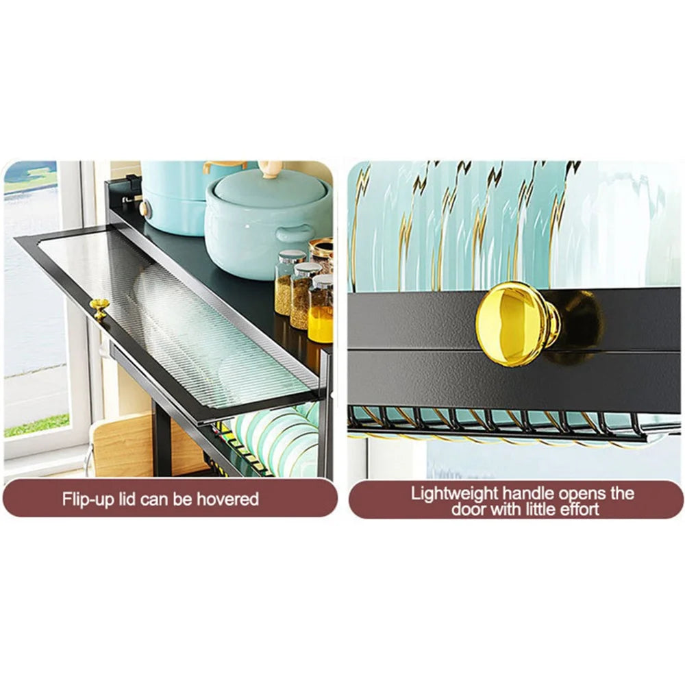006-SCJ-6838C-75 Dish Drying Rack with Door Kitchen Over Sink Metal Storage Shelf - Black - 2