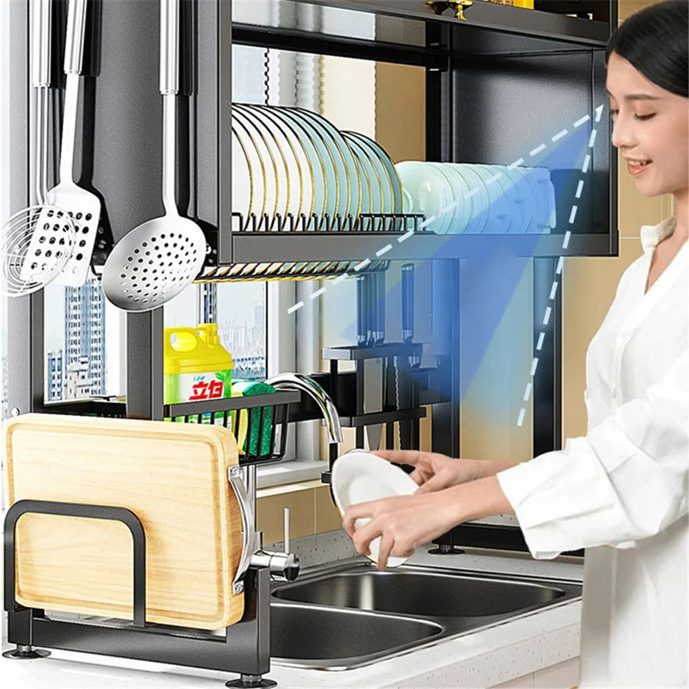 006-SCJ-6838C-75 Dish Drying Rack with Door Kitchen Over Sink Metal Storage Shelf - Black - 5