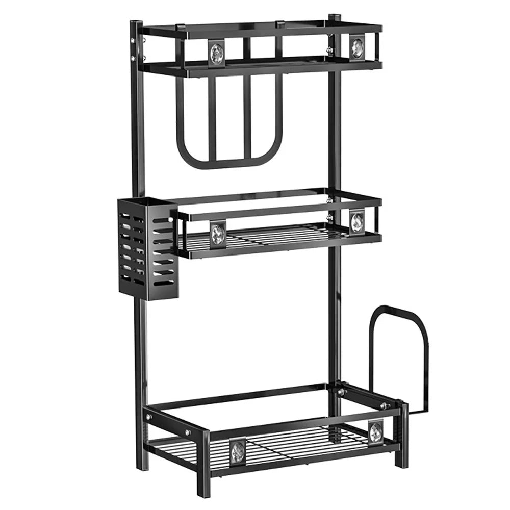006-6374 3 Tier Spice Rack Stand Metal Kitchen Jar Shelf with Utensil Cutlery Holder - 1