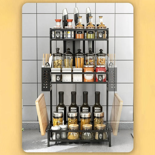 006-6374 3 Tier Spice Rack Stand Metal Kitchen Jar Shelf with Utensil Cutlery Holder - 2