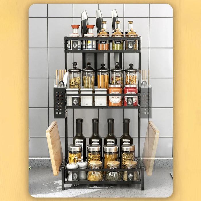 006-6374 3 Tier Spice Rack Stand Metal Kitchen Jar Shelf with Utensil Cutlery Holder - 2