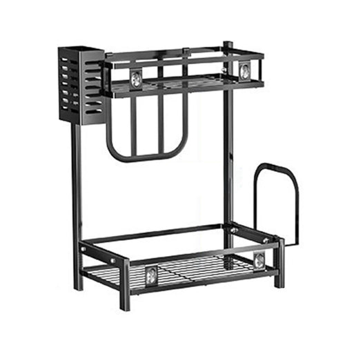 006-6373 2-Layer Black Storage Rack for Kitchen Countertop Spice Container with Cutting Boards, Chopsticks Holder - 1