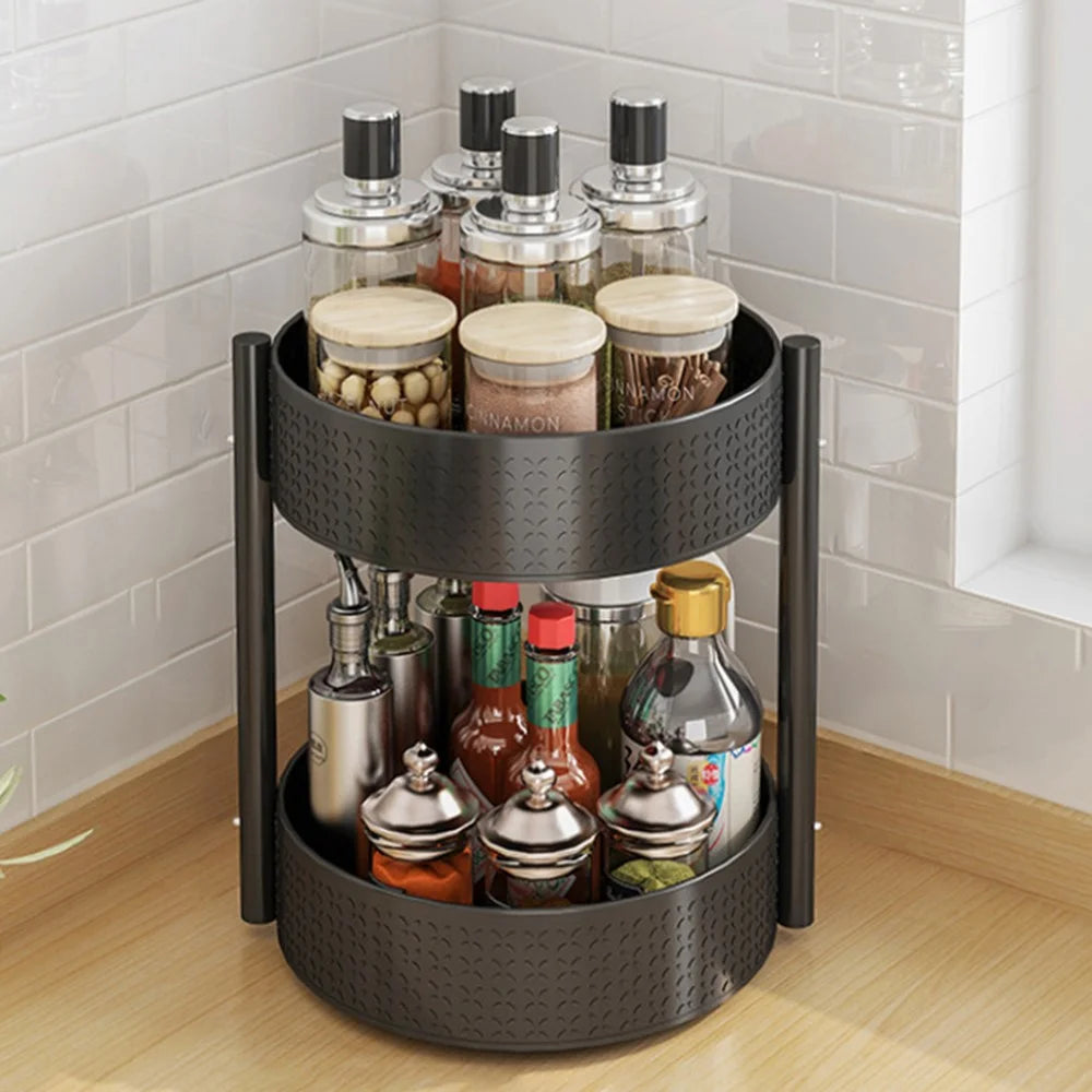 006-10062H 2 Tier Rotating Condiment Holder Kitchen Countertop Spice Shelf Rack - 1