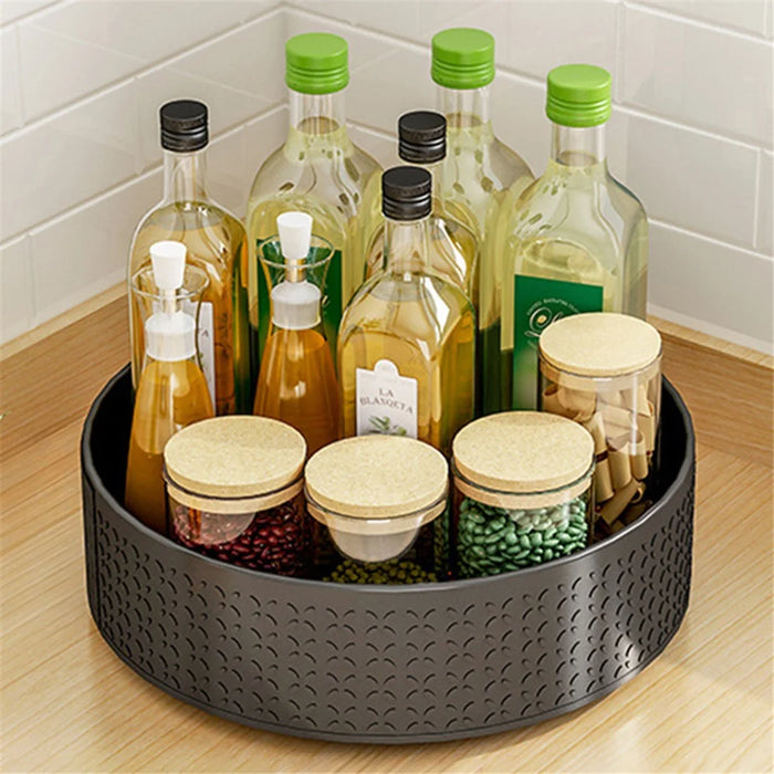 006-10061H Single Layer Turntable Organizer Rotating Spice Rack Metal Lazy Storage Rack for Cabinet, Kitchen, Black - 1