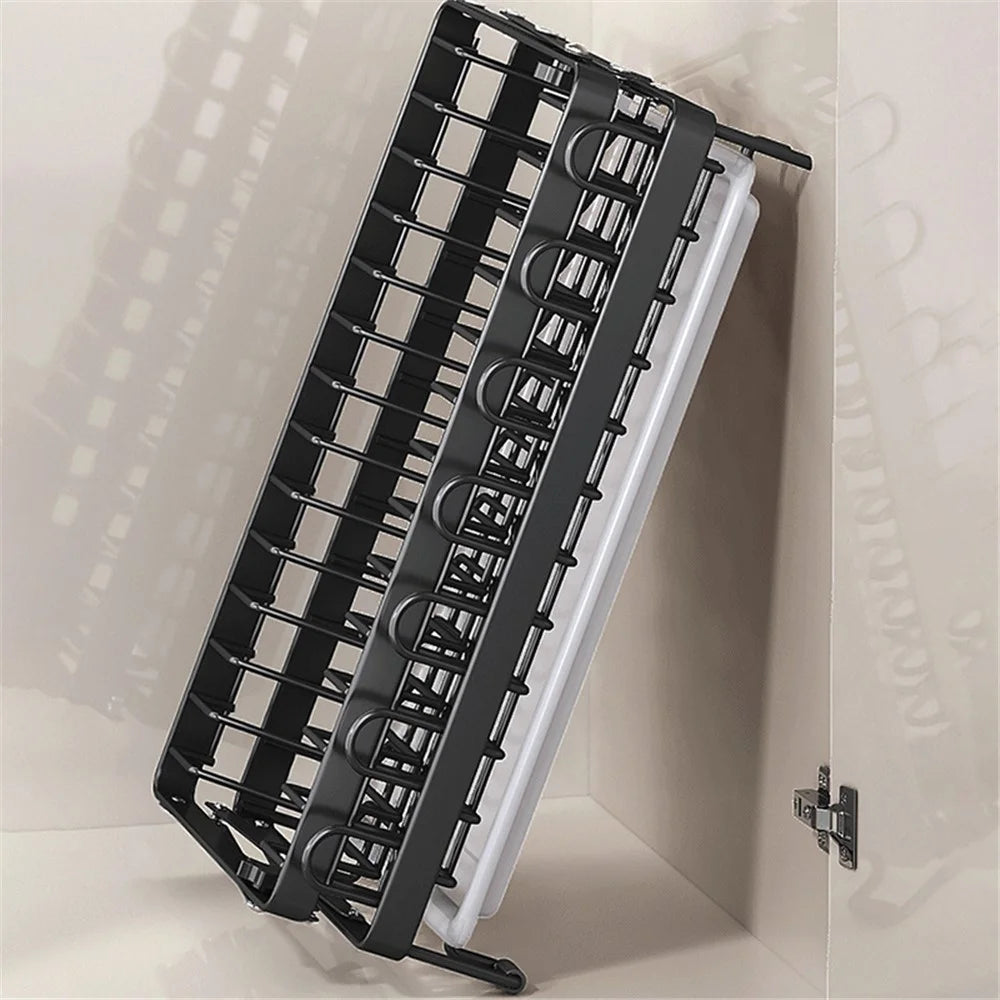 006-WDJ-70178A 2 Tier Dish Drying Rack Folded Kitchen Organizers and Storage Rack with Tray - Black - 6