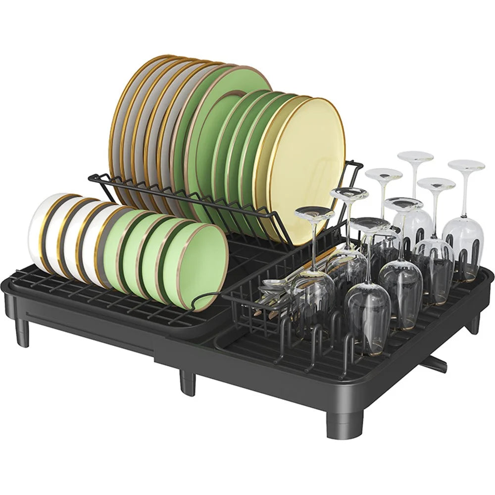 006-WDJ-8026-BK Expandable Dish Drainer Cutlery Cup Plate Rack Holder for Kitchen Countertop, 1 Tier - 1