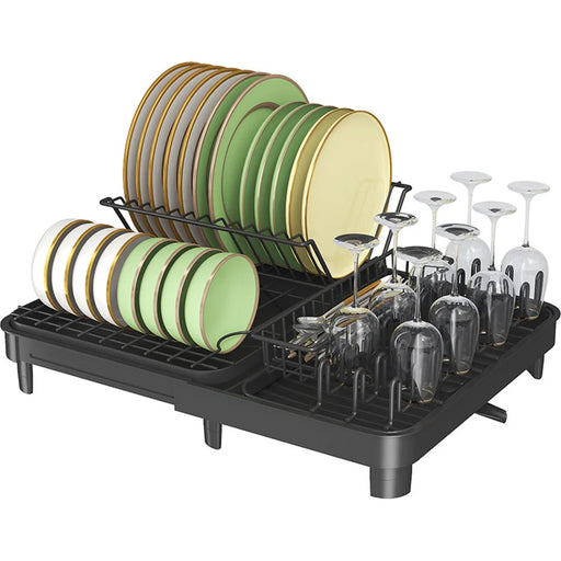 006-WDJ-8026-BK Expandable Dish Drainer Cutlery Cup Plate Rack Holder for Kitchen Countertop, 1 Tier - 1