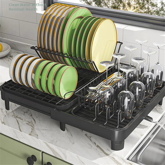 006-WDJ-8026-BK Expandable Dish Drainer Cutlery Cup Plate Rack Holder for Kitchen Countertop, 1 Tier - 2