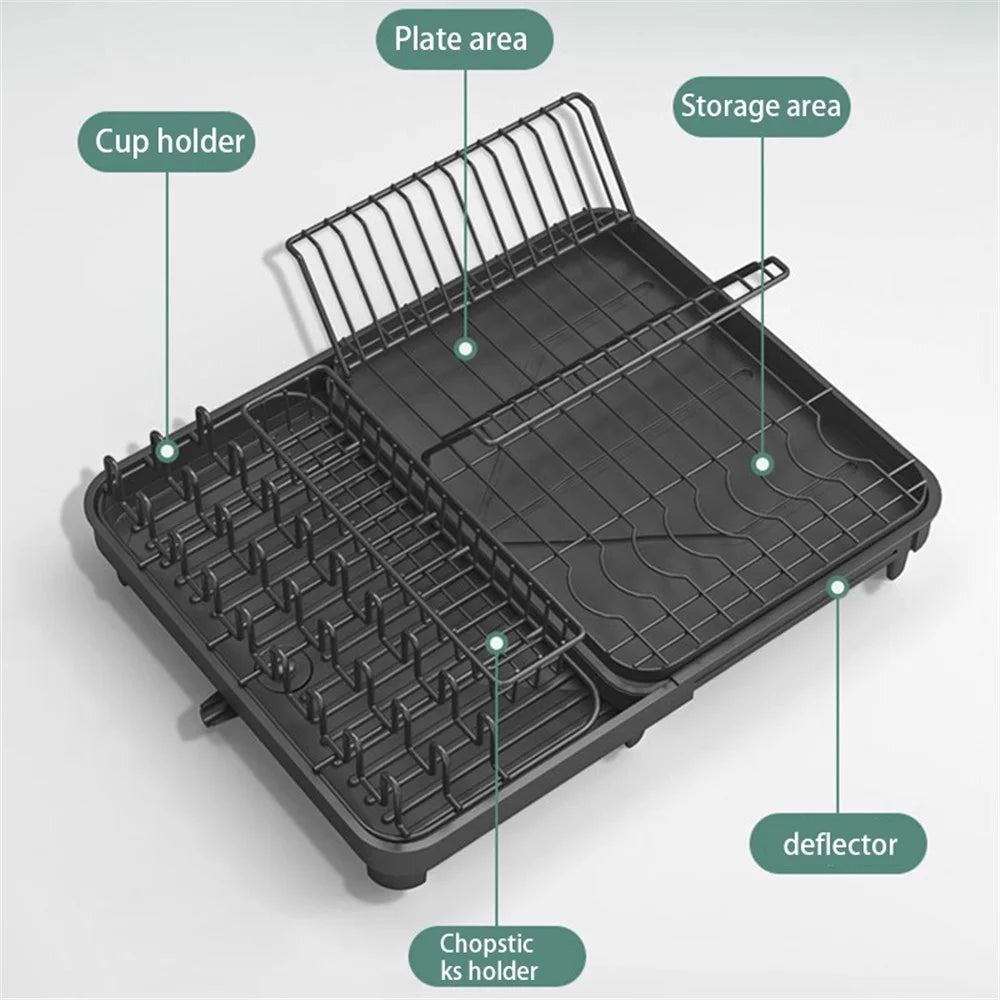 006-WDJ-8026-BK Expandable Dish Drainer Cutlery Cup Plate Rack Holder for Kitchen Countertop, 1 Tier - 3