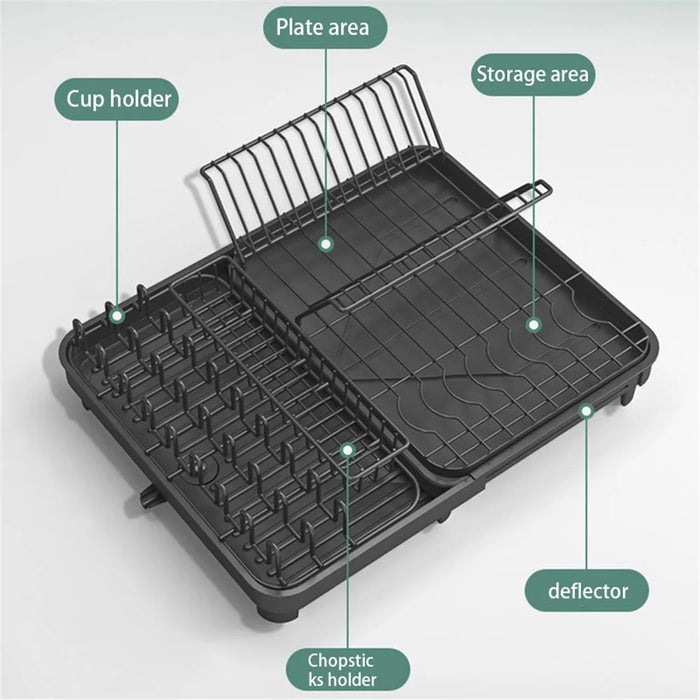 006-WDJ-8026-BK Expandable Dish Drainer Cutlery Cup Plate Rack Holder for Kitchen Countertop, 1 Tier - 3