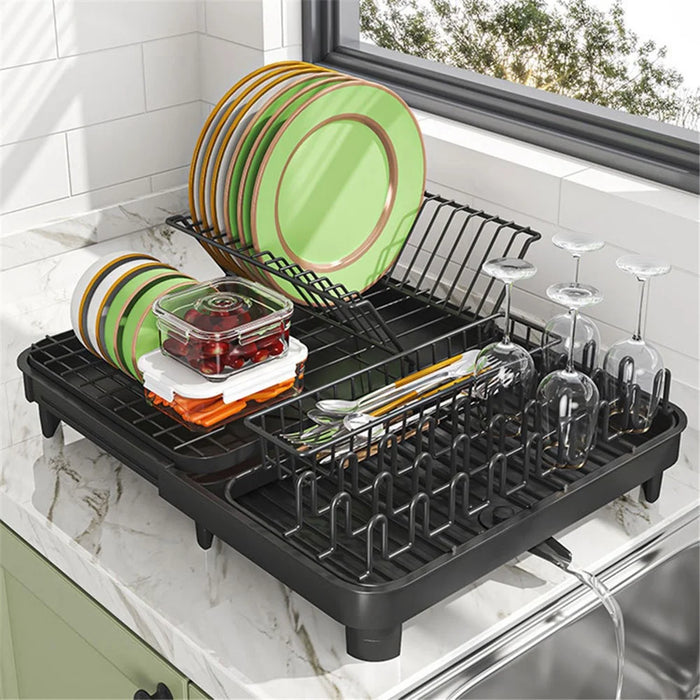 006-WDJ-8026-BK Expandable Dish Drainer Cutlery Cup Plate Rack Holder for Kitchen Countertop, 1 Tier - 4