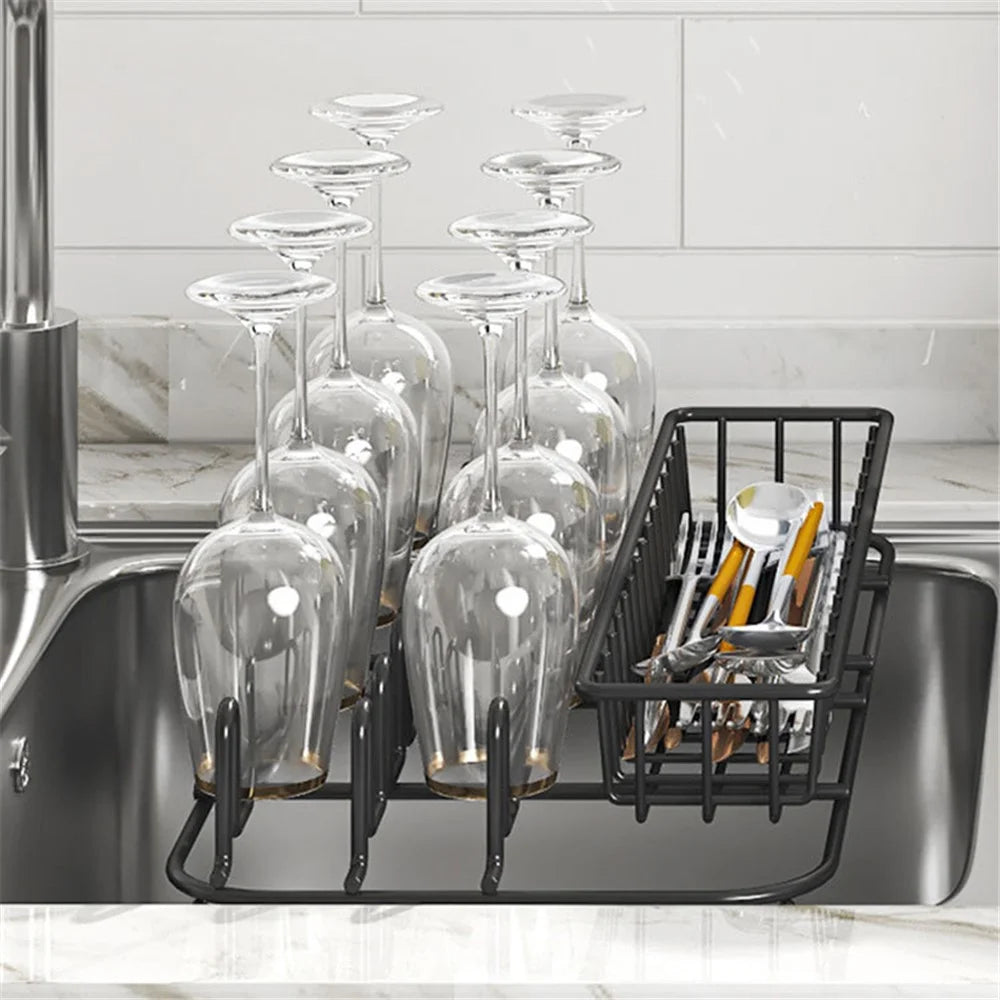 006-WDJ-8026-BK Expandable Dish Drainer Cutlery Cup Plate Rack Holder for Kitchen Countertop, 1 Tier - 6