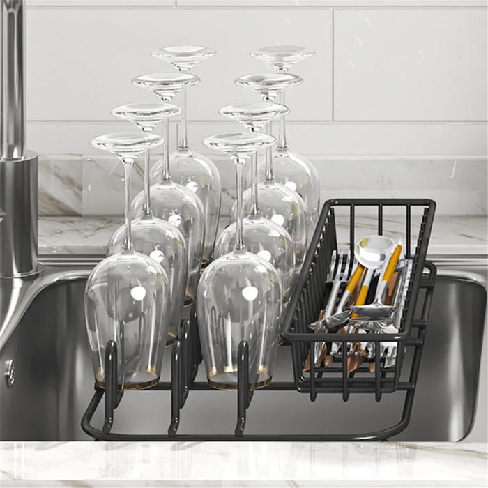 006-WDJ-8026-BK Expandable Dish Drainer Cutlery Cup Plate Rack Holder for Kitchen Countertop, 1 Tier - 6