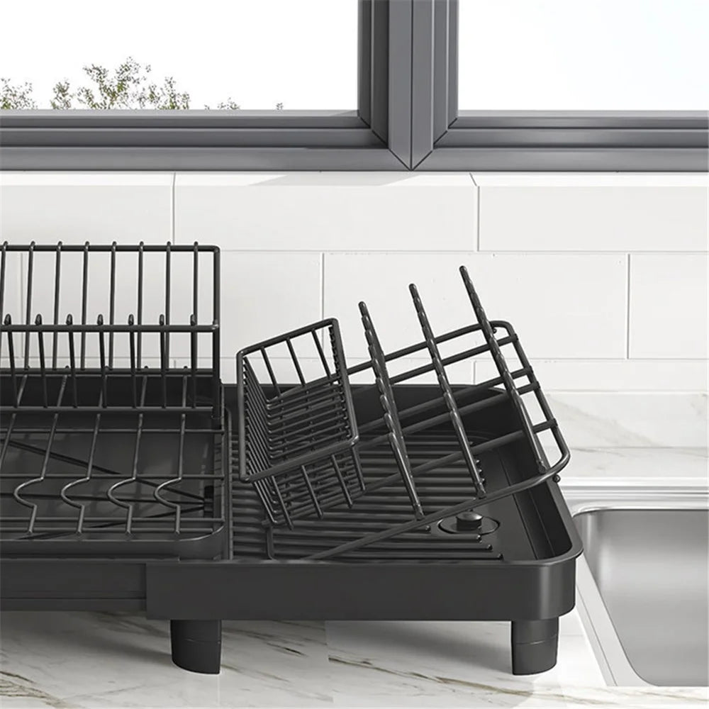 006-WDJ-8026-BK Expandable Dish Drainer Cutlery Cup Plate Rack Holder for Kitchen Countertop, 1 Tier - 7