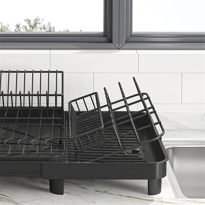 006-WDJ-8026-BK Expandable Dish Drainer Cutlery Cup Plate Rack Holder for Kitchen Countertop, 1 Tier - 7
