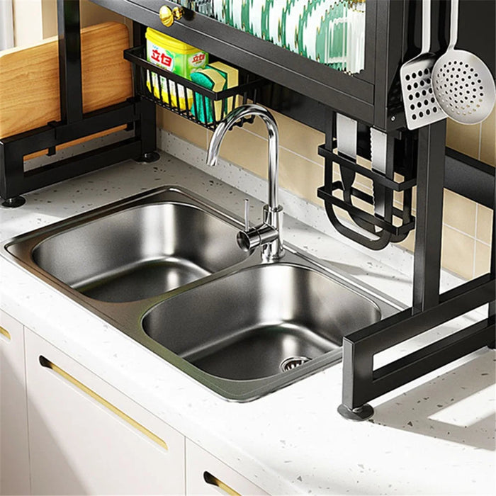006-SCJ-6838C-85 Drainage Rack with Door Kitchen Sink Organizer Shelf Bowl Storage Rack - Black - 4