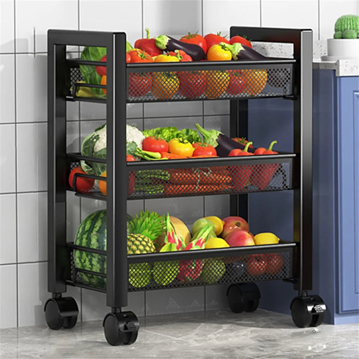 005JGL1043 3-Tier Metal Storage Rack Shelf Kitchen Utility Rolling Cart - 3 Mesh Tier / Black - 1